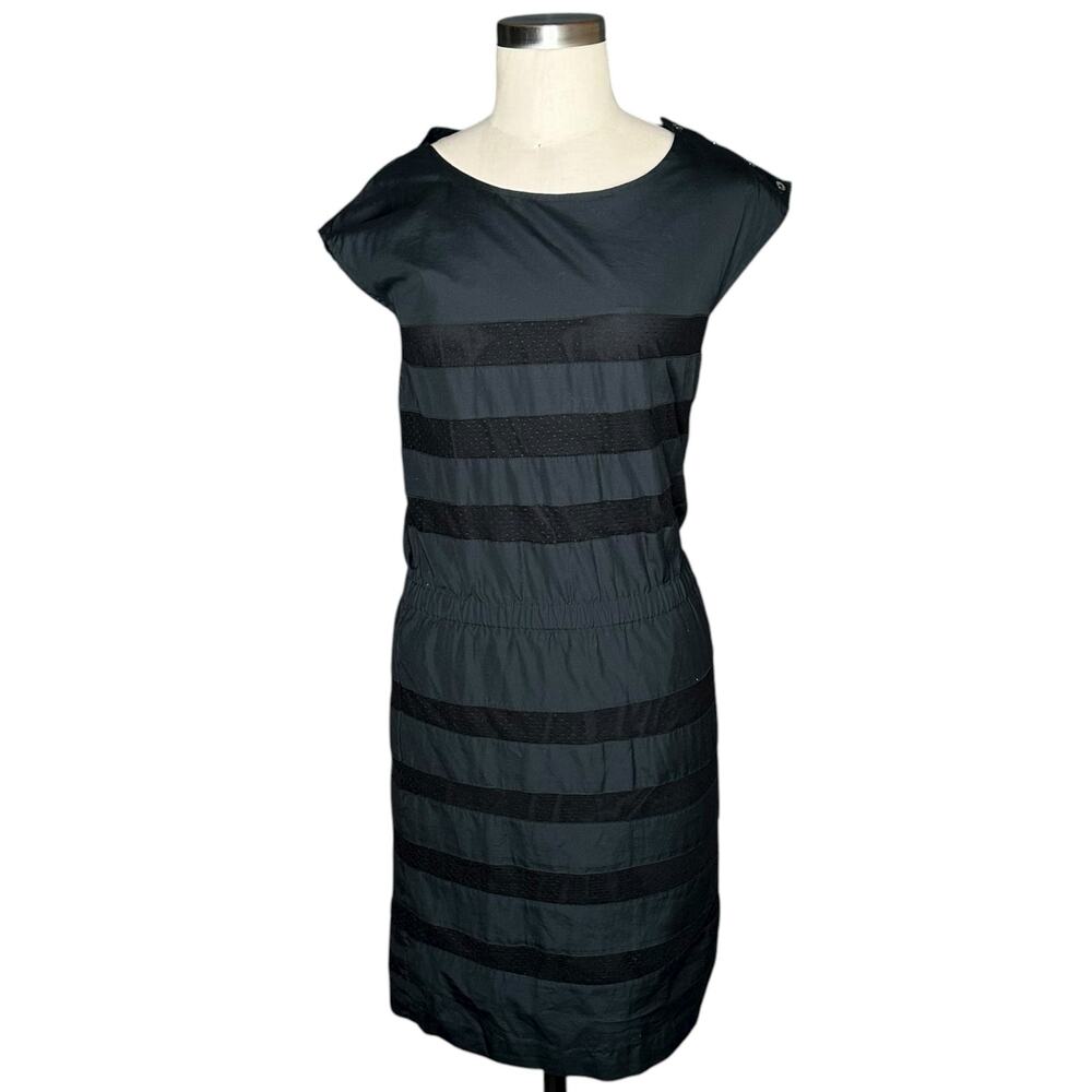 APC Washed Black Lace Striped Sheath Mini Dress Women's Size 36 US Small‎
